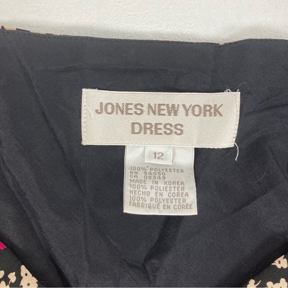 Jones New York Midi Dress Size 12 Women Black Floral Short Sleeve V Neck Pull On - Picture 6 of 16